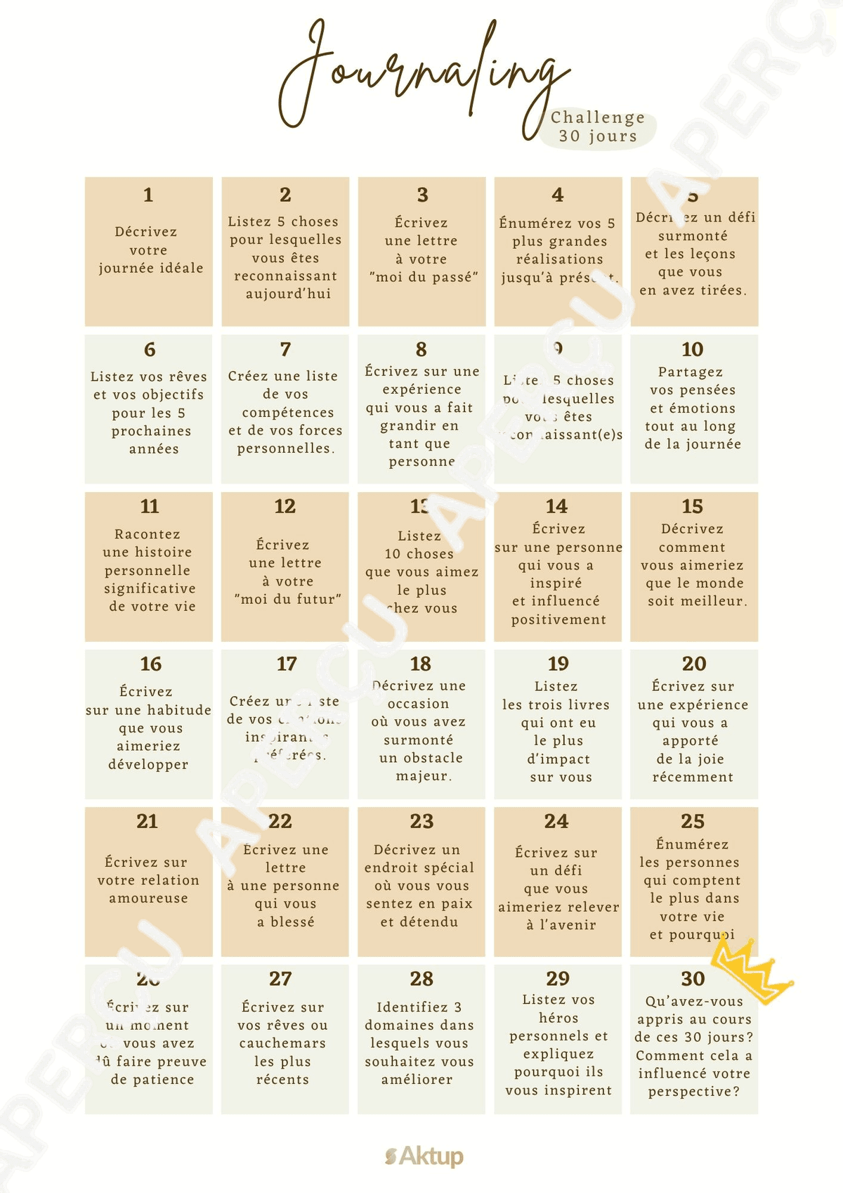 Aperçu du PDF Journaling - Challenge 30 jours