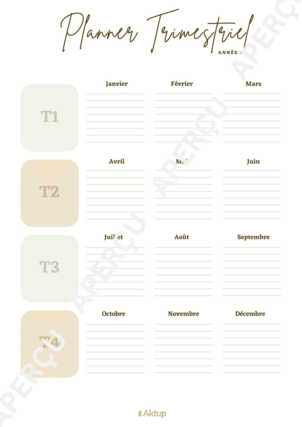 Aperçu du PDF Planner Trimestriel