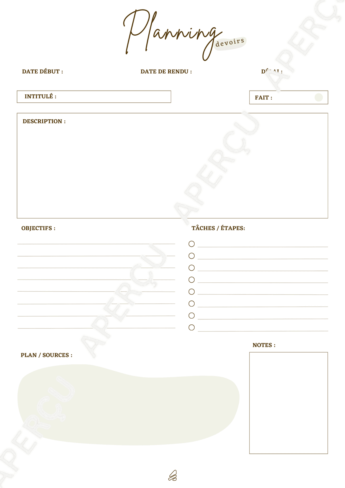 Aperçu du PDF Planning de devoirs
