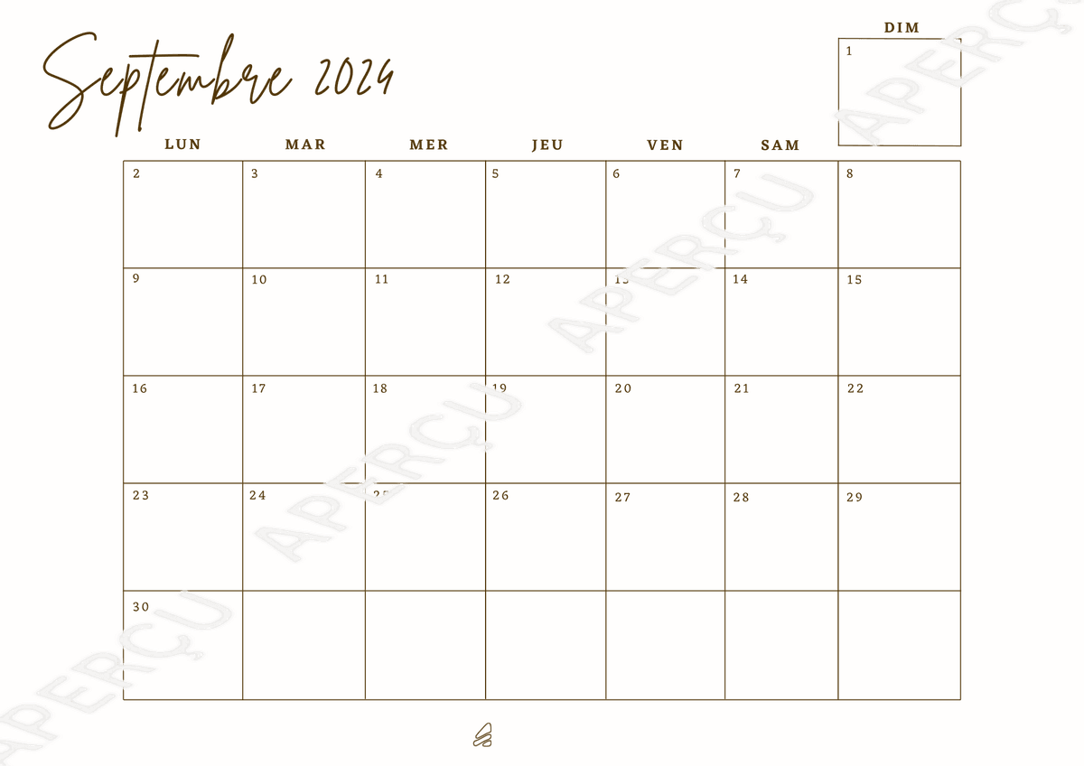 Aperçu du PDF Calendrier de septembre 2024