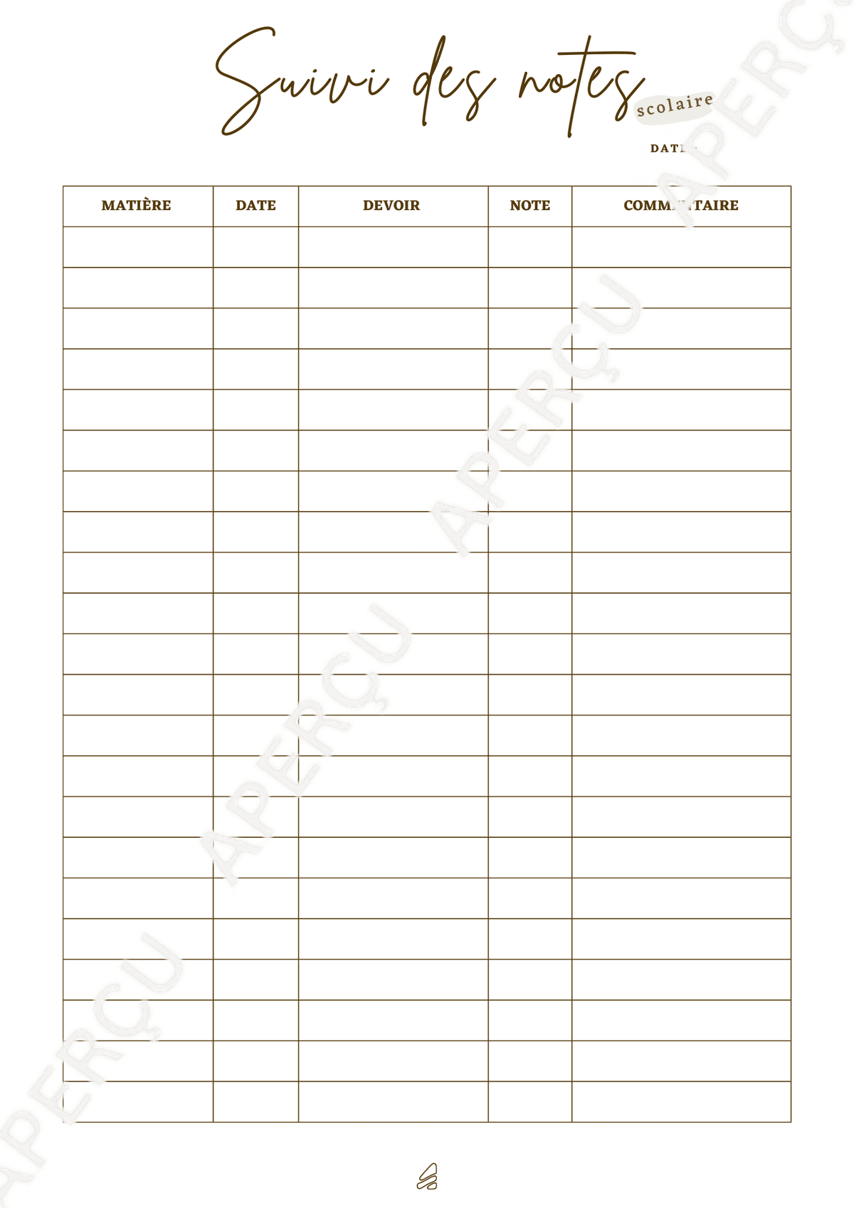 Aperçu du PDF Suivi des notes